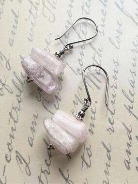 Handmade Pale Pink Kunzite Bead Drop Earrings - Sterling Silver